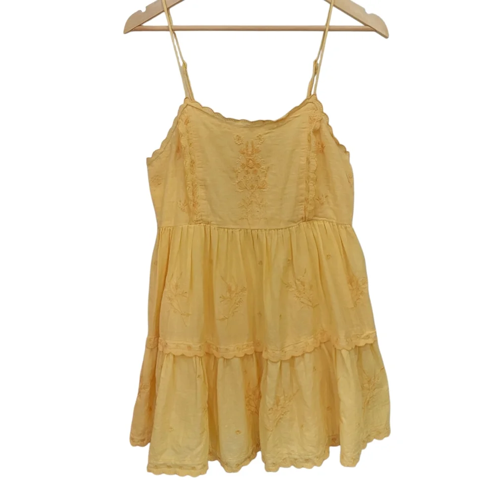 Urban Outfitters Hanna Embroidered Mini Dress Yellow Babydoll Sundress Women’s M - Picture 4 of 17